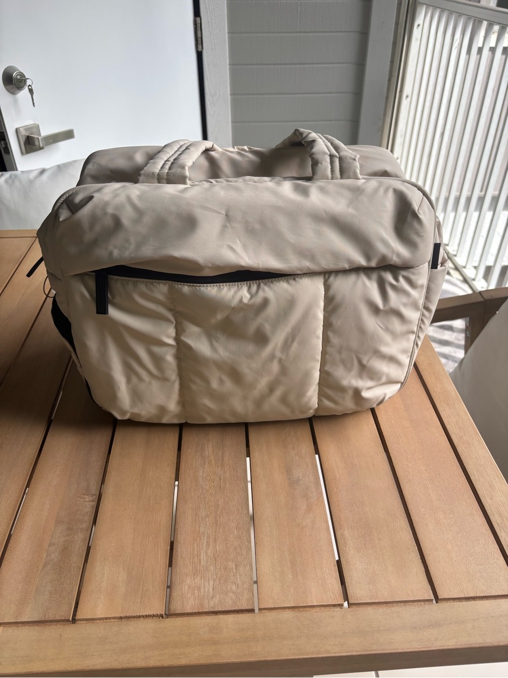 CALPAK Quilted Luka Travel Duffel Bag in Beige